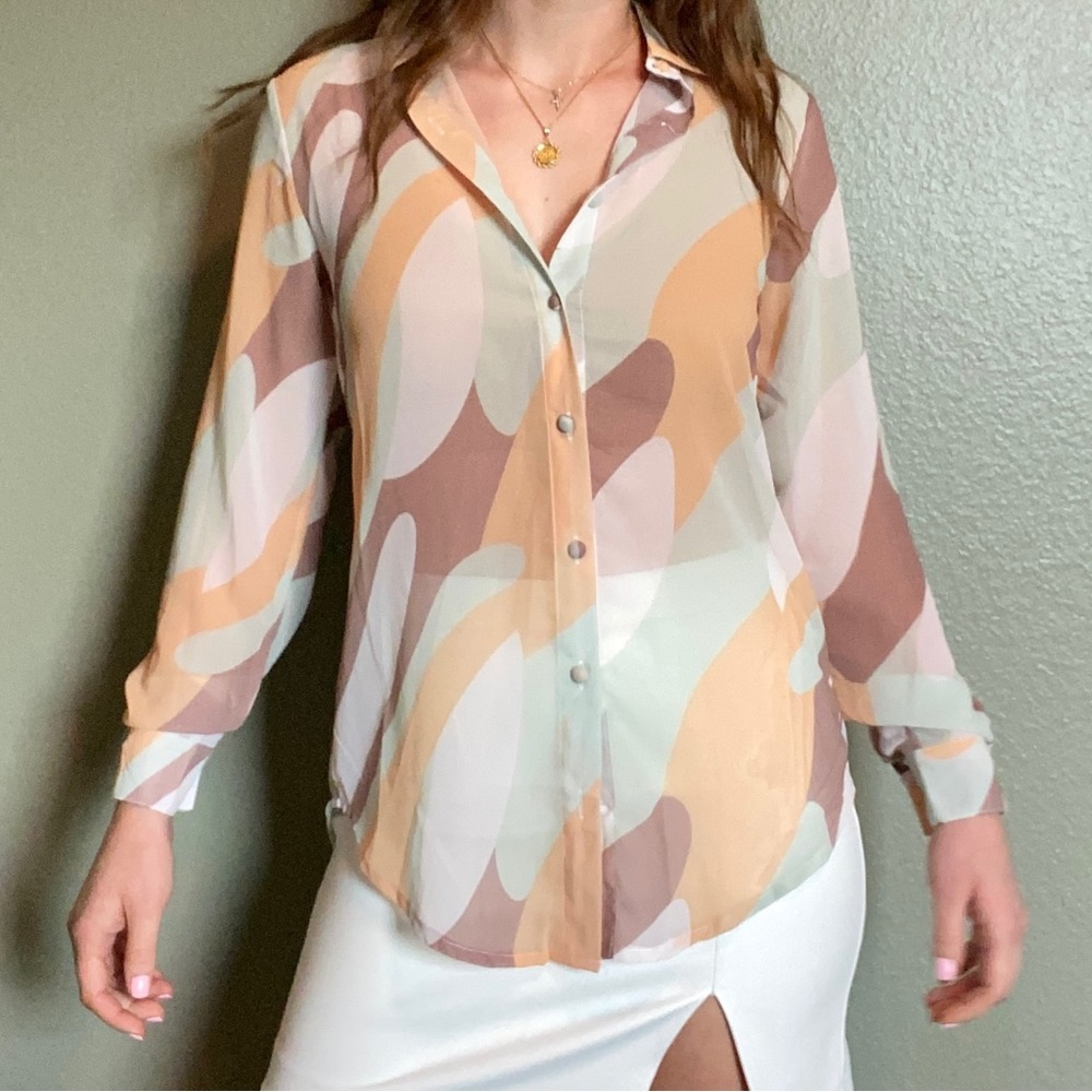 NWT Princess Polly Sheer Button Down Shirt Size 0